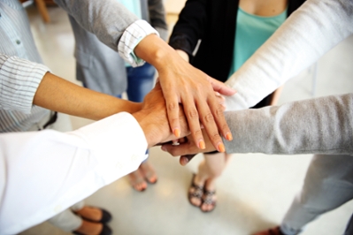 people in a huddle